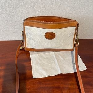 Vintage Dooney & Bourke White Pebbled Leather & Tan Crossbody Bag